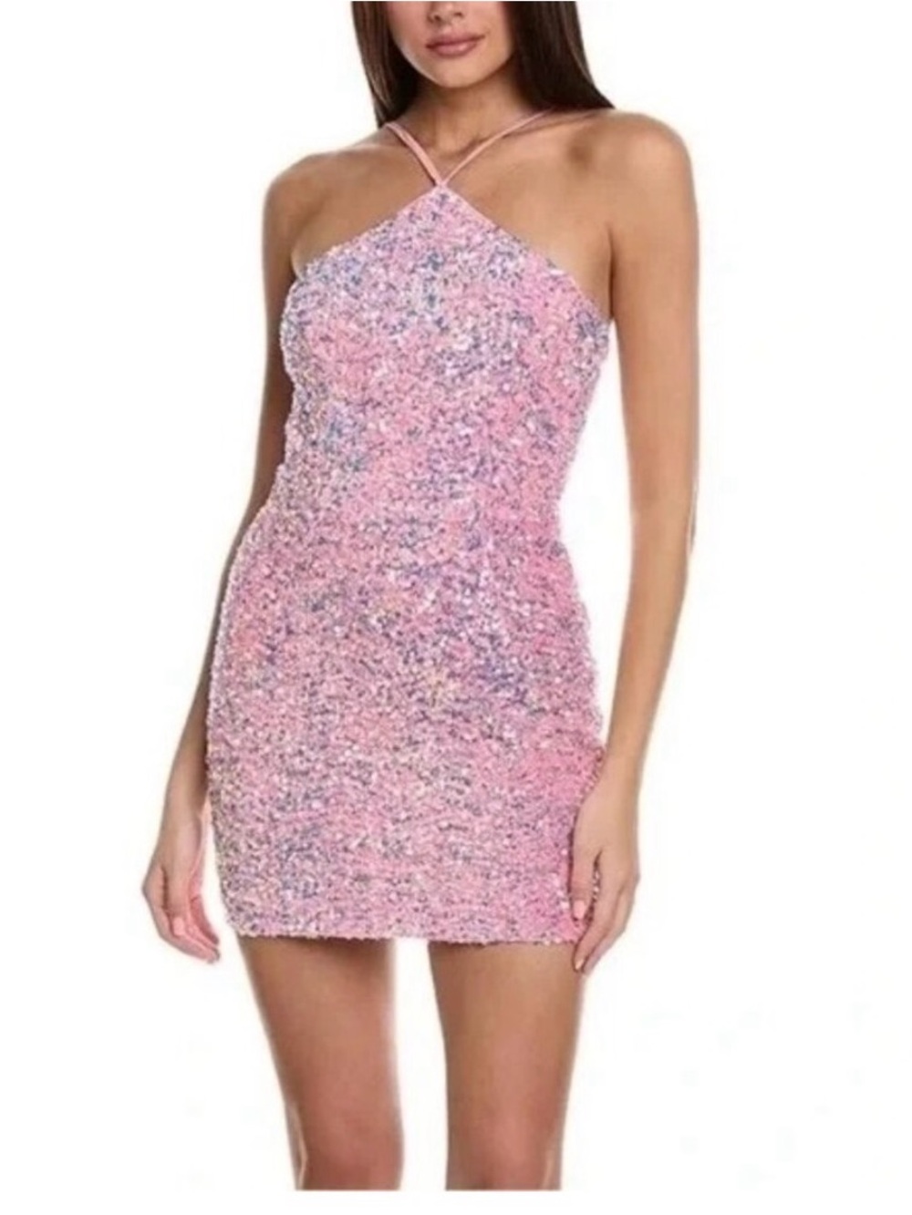 Helsi Abby Sequin Halter Sparkling Pink Mini Dress- size small